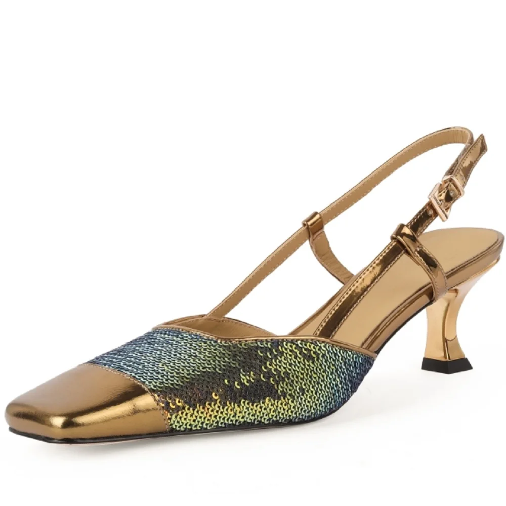 Color: Beige, Shoe Size: 34 - 【JOCHEBED HU?‘Sexy Genuine Leather Square Toe Women Sandals Thin High Heels Slingback Pumps Fashion Office Party Shoes 33-40