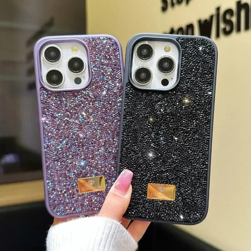 Material: Vinyl, Color: Blue - Luxury INS Dazzling Full Covered Zircon Macaroon Color Phone Case for iPhone 16 15 14 11 12 13 Pro Max Plus Back Cover