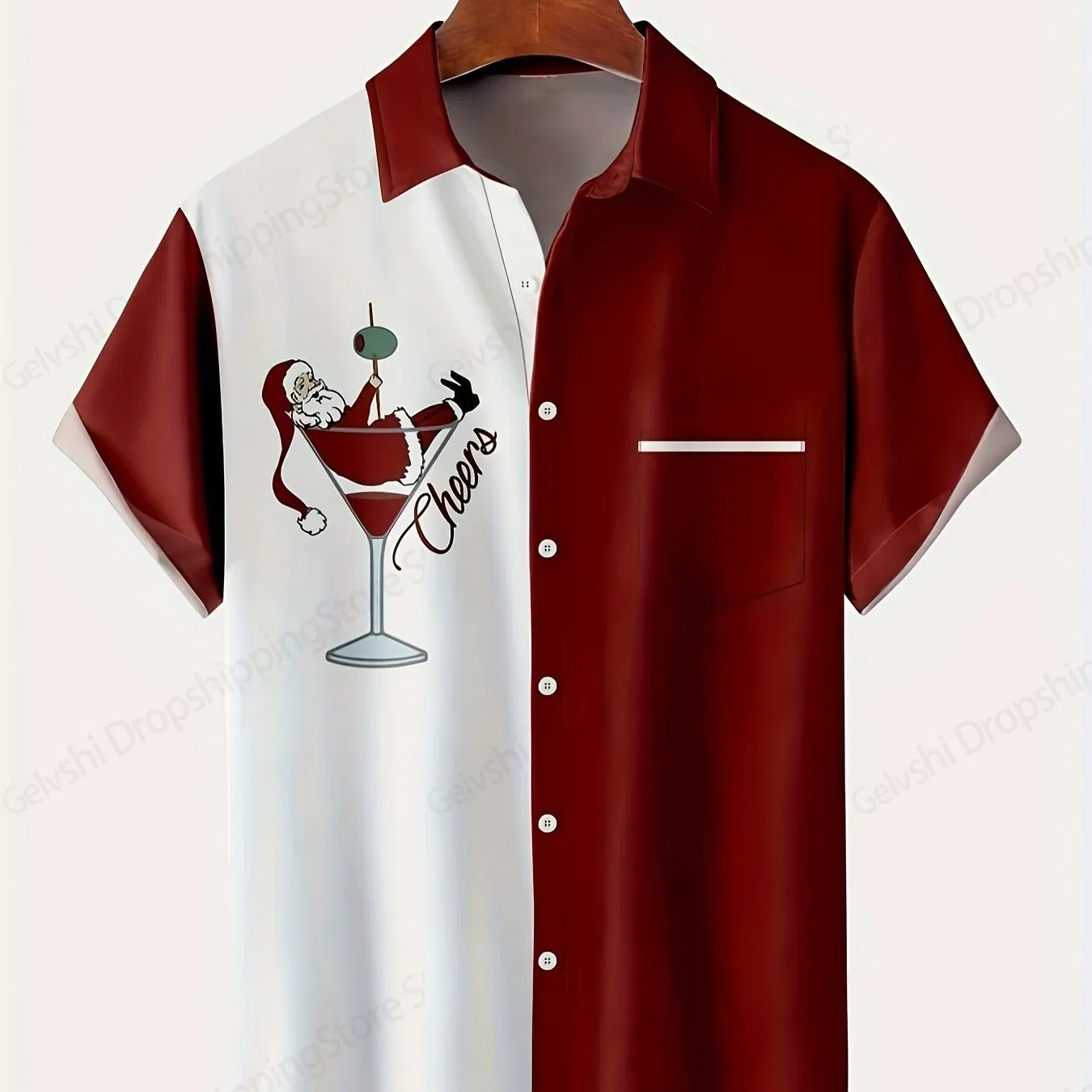 Color: GRAY, Size: 5XL - Men's Retro Christmas Hawaiian Shirt Men Women Fashion Cartoon Santa Claus Shirts Short Sleeve Blouse Festive Holiday Top Elk