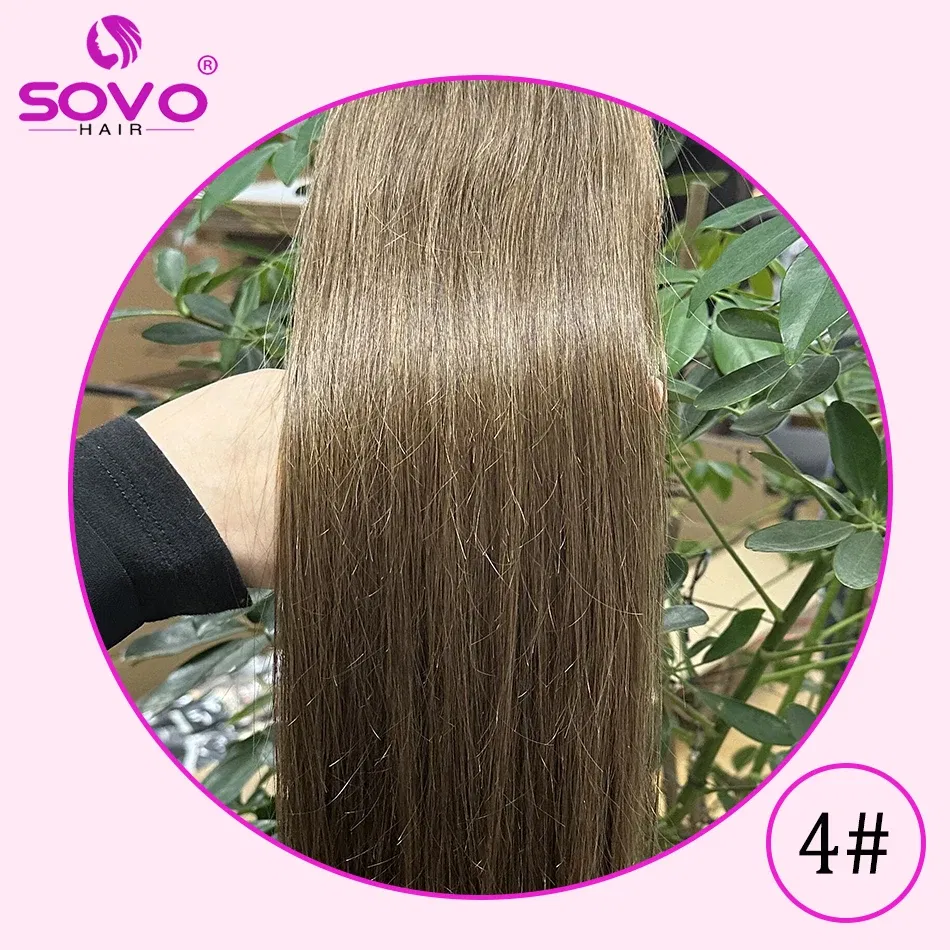 Color: #4, Length: 20 INCHES - SOVO Clip In Hair Extensions Human Hair 3 Pieces Bone Straight Clip Ins Hair Extension 60-90G Real Natural European Hair 12-26"