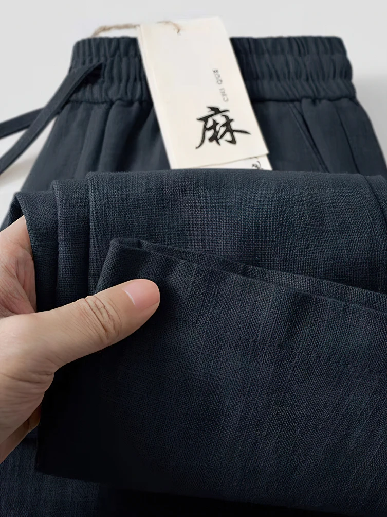 Color: SKY BLUE, Size: M - Straight Casual Cotton Linen Pants Men Wide Leg Lightweight Baggy Cotton Sweatpants Male Walking  Jogger Trousers Work