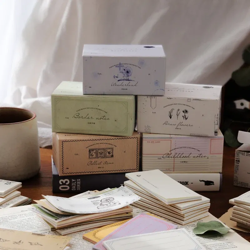 Color: Red - Yoofun 600 Sheets Retro Material Paper Border Memo Pad Set Collage Junk Journal Scrapbooking Message Notes Office School Station