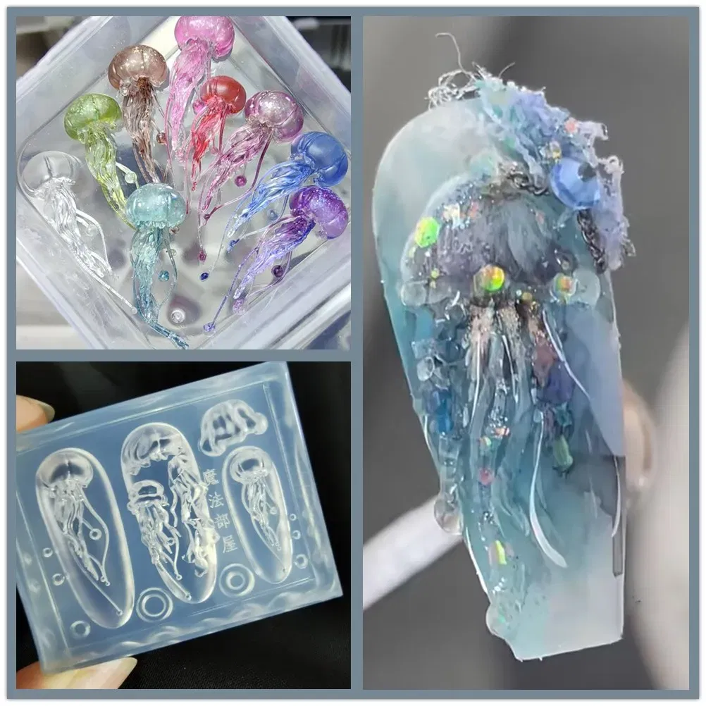 Color: WHITE - 1pc Marine Jellyfish Lace Ice Flowers 3D Acrylic Nail Mold Nail Art Silicone Stamping Plates Nail Accessories