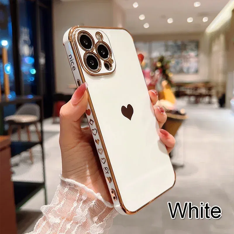 Color: MULTI, Compatible-Phone Models: For iPhone 11, Ships From: CN - Electroplating Side Love Heart Phone Case For IPhone 16 15 14 13 12 11 Pro Max XR 8 Plus SE2/SE3 Shockproof Back Cover