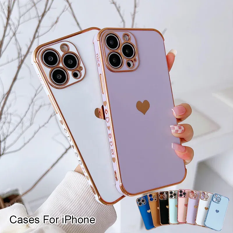 Color: MULTI, Compatible-Phone Models: For iPhone 11, Ships From: CN - Electroplating Side Love Heart Phone Case For IPhone 16 15 14 13 12 11 Pro Max XR 8 Plus SE2/SE3 Shockproof Back Cover