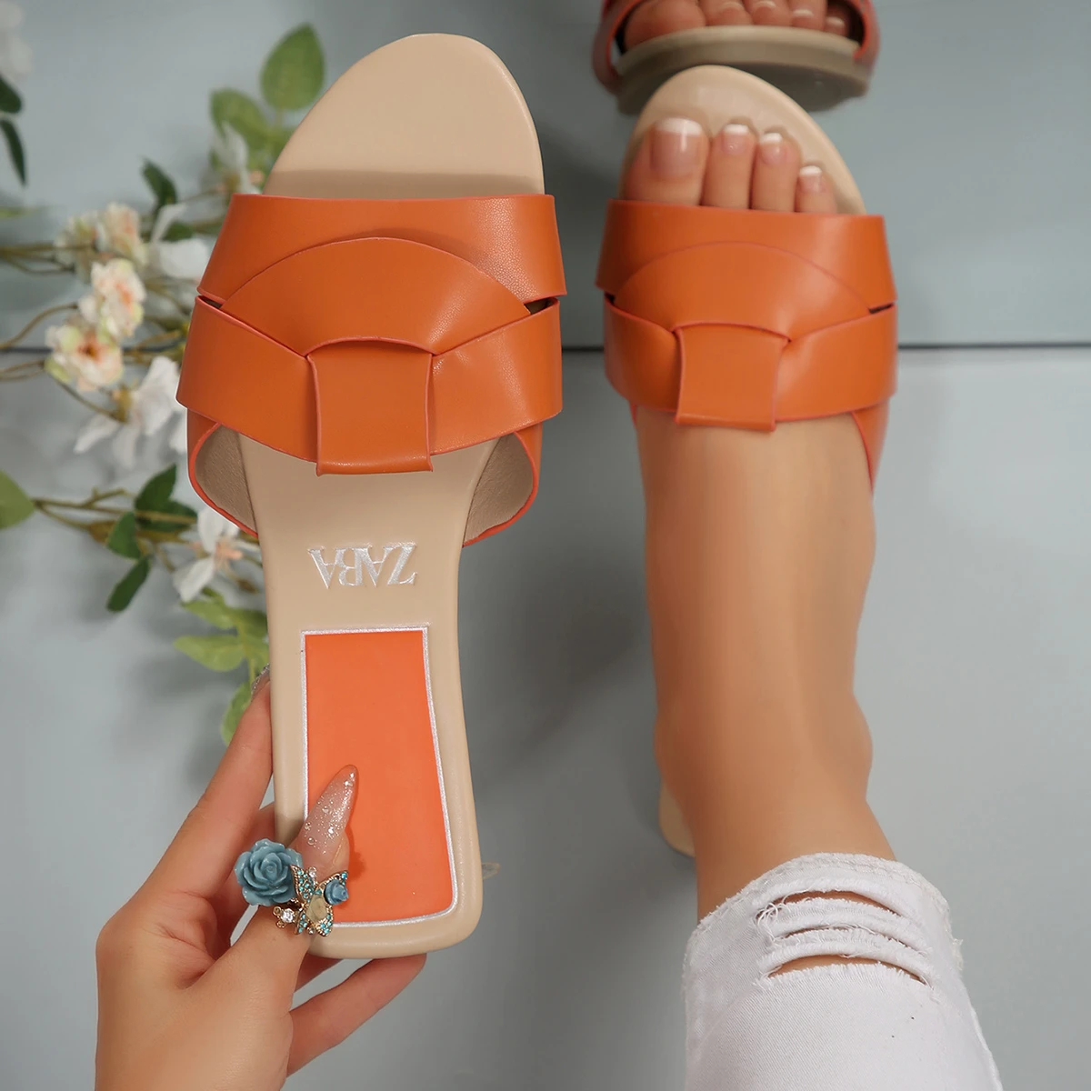 Color: SKY BLUE, Shoe Size: 42 - New Fashion Slippers Women Sexy Flat Sandals Casual Ladies Sand Beach Slippers Elegant Fish Mouth Slippers Women