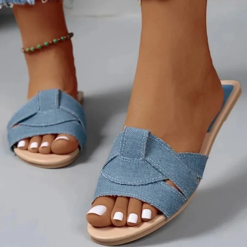 Color: SKY BLUE, Shoe Size: 42 - New Fashion Slippers Women Sexy Flat Sandals Casual Ladies Sand Beach Slippers Elegant Fish Mouth Slippers Women