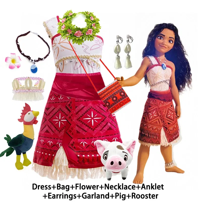 Color: Orange, Kid Size: 15t - Disney Movie Moana 2 Girl Dress Cosplay Party Costume Ocean Adventure Princess Fancy Clothes Children Vaiana Outfit Dress