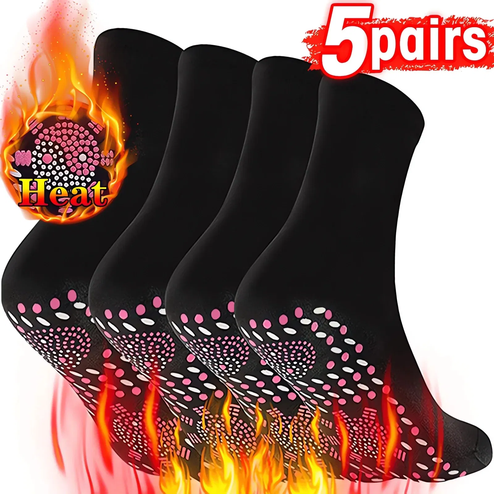 Color: army green - 1/5pairs Tourmaline Self-Heating Socks Winter Warm Thermal Health Care Socks Slimming Health Short Sock Magnetic Therapy Sock