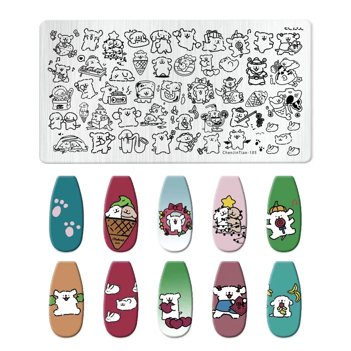 Color: Light Khaki - Cartoon Animal Nail Art Templates Stamping Plate Palace style Design Flower Glass Temperature Lace Stamp Templates Plates Image