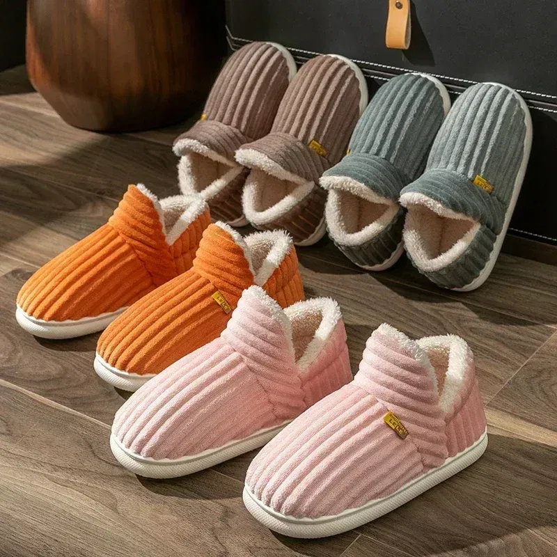 Color: SKY BLUE, Shoe Size: 36-37 - Winter Couple Style Concise Solid Color Wrap Heels Plush Slippers Non-slip Warm Flip Flops Women Men Home Casual Cotton Shoes