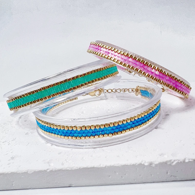 Metal Color: REDDISH BROWN, Length: 16cm - BLUESTAR Bohemia Multilayer Weave Bracelets For Women Miyuki Beads Adjustable Stainless Steel Chain Bracelet Charm Jewelry Gift