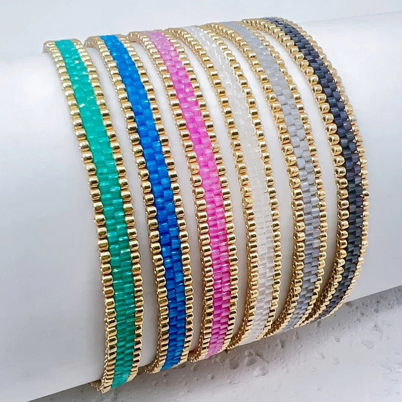 Metal Color: REDDISH BROWN, Length: 16cm - BLUESTAR Bohemia Multilayer Weave Bracelets For Women Miyuki Beads Adjustable Stainless Steel Chain Bracelet Charm Jewelry Gift