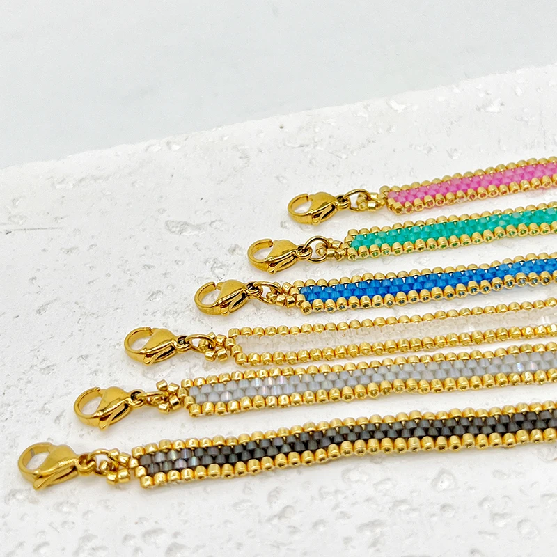 Metal Color: REDDISH BROWN, Length: 16cm - BLUESTAR Bohemia Multilayer Weave Bracelets For Women Miyuki Beads Adjustable Stainless Steel Chain Bracelet Charm Jewelry Gift