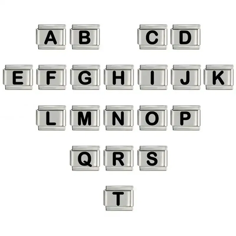 Metal Color: Black Zinc Plated, Main Stone Color: WHITE - New DIY Italian Charm 9mm Module Bracelet 26 English letter Stainless Steel Elastic Bracelets for Men and Women Gift