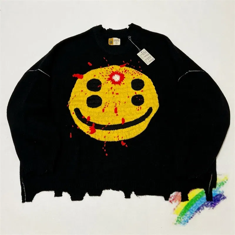 Color: SKY BLUE, Size: M - Embroidery SAINT Cactus Plant Flea Market Sweater Men Women 1:1 Best Quality Crewneck Knit Sweatshirts