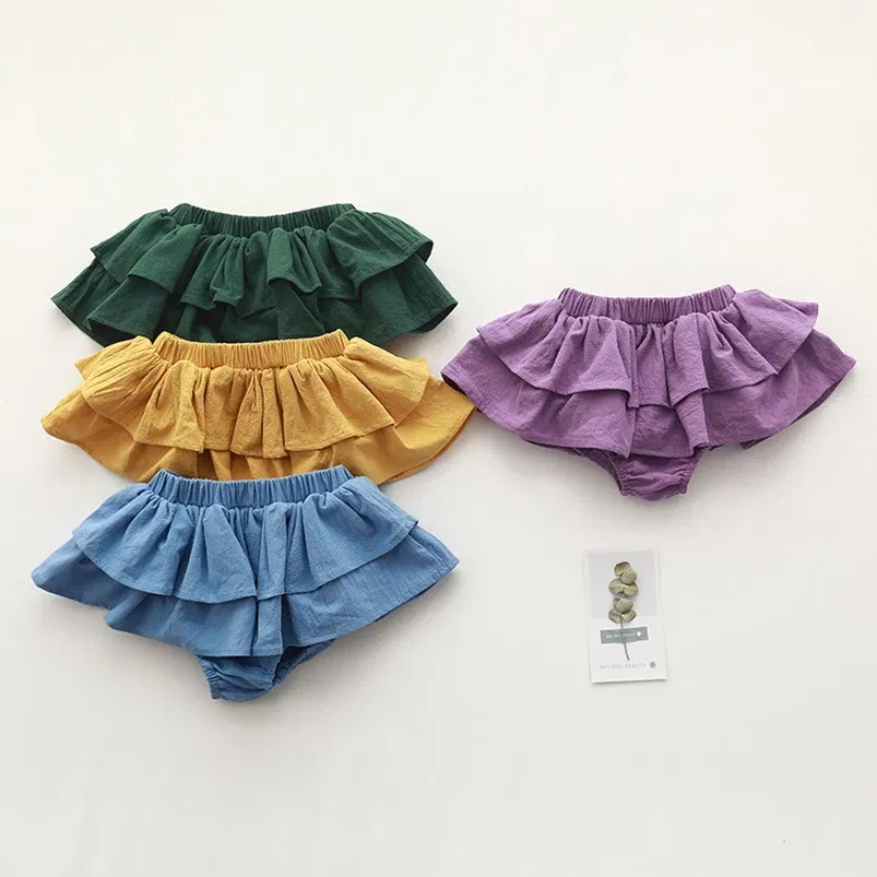 Color: MULTI, Kid Size: 3T?€?€·?¤–运动?‰ - Double Layers Ruffles Lace Baby Skirt Pants Summer Cotton Linen Kids Pettiskirt Toddler Dancing Wedding Clothing Tutu Skirt