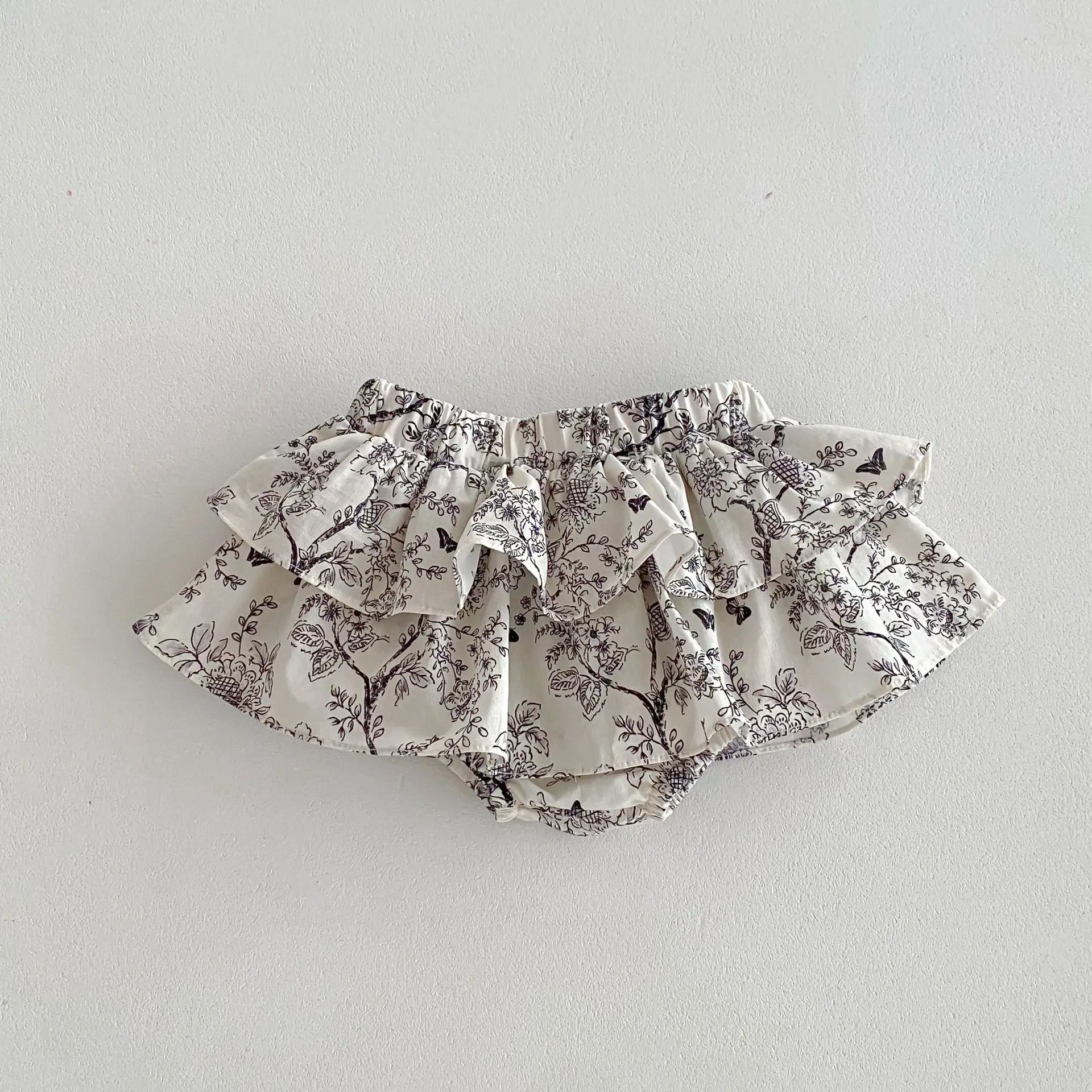 Color: MULTI, Kid Size: 3T?€?€·?¤–运动?‰ - Double Layers Ruffles Lace Baby Skirt Pants Summer Cotton Linen Kids Pettiskirt Toddler Dancing Wedding Clothing Tutu Skirt