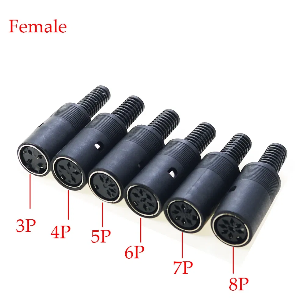 Color: Gold - 5pcs 3P 4P 5P 6P 7P 8Pin DIN Male/Female Plug Jack with Plastic Handle Keyboard Cable Connector Adapter PS2