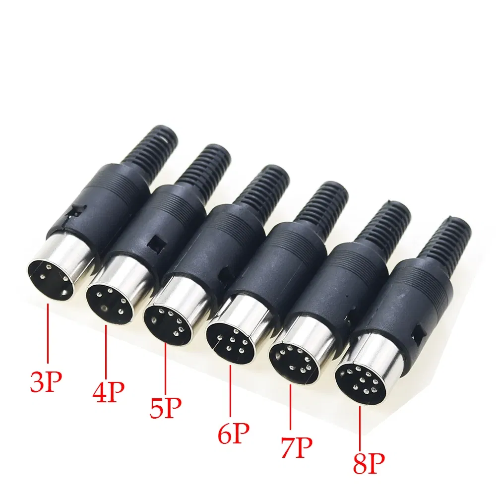 Color: Gold - 5pcs 3P 4P 5P 6P 7P 8Pin DIN Male/Female Plug Jack with Plastic Handle Keyboard Cable Connector Adapter PS2