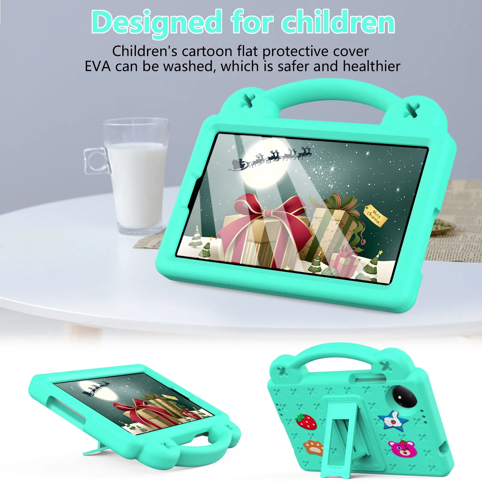 Color: Brown, Size: eleven - Kids EVA Handle Case for Xiaomi Redmi Pad SE 8.7 inch 2024 Shockproof Protective Cute Strawberry Bear Tablet Cover 8.7"