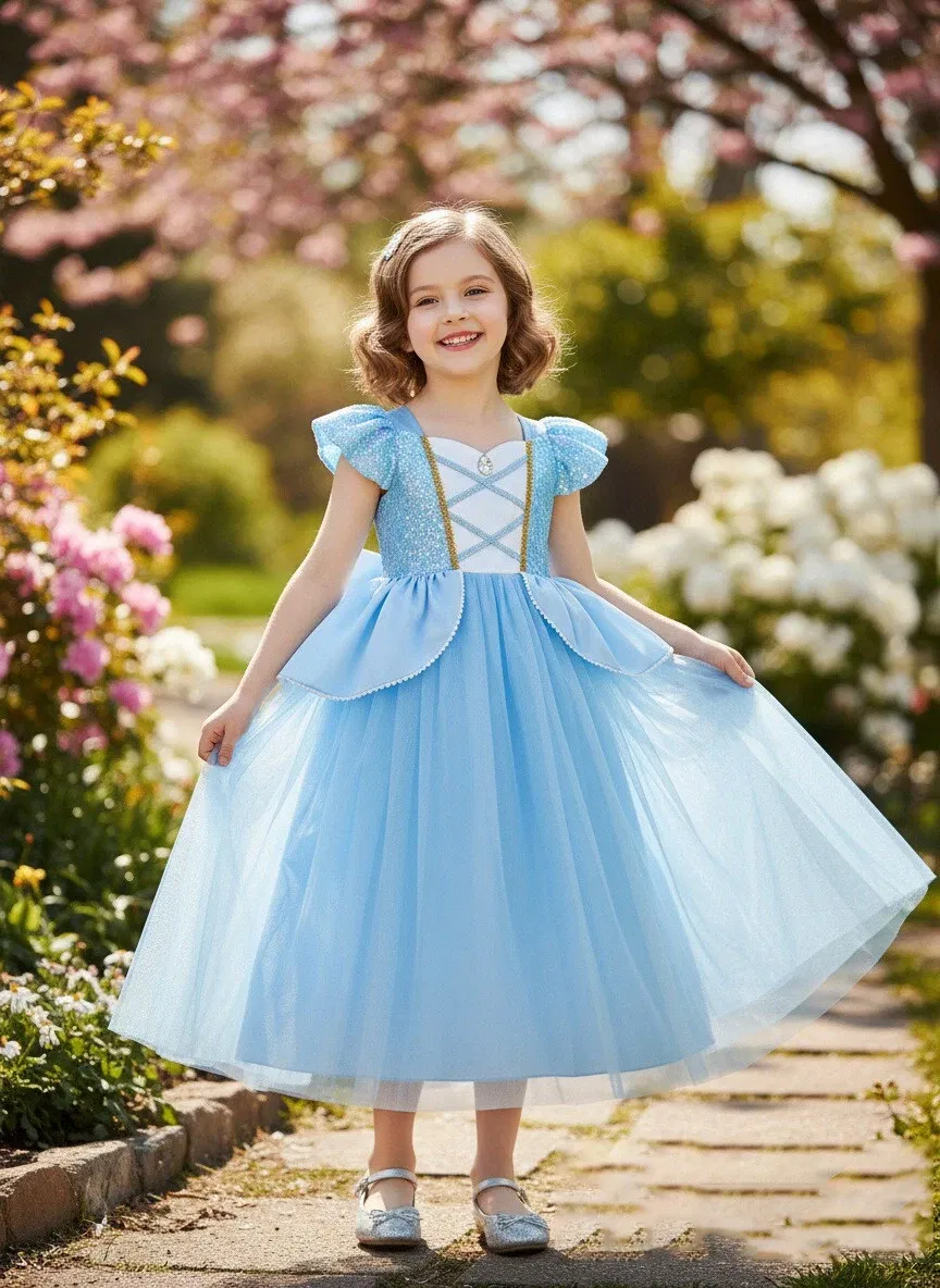 Color: black, Kid Size: 9 - Disney Deluxe Elegant Rapunzel Princess Ball Gown Fancy Birthday Party Dress Cinderella Vestidos Costume Play Carnival Apparel