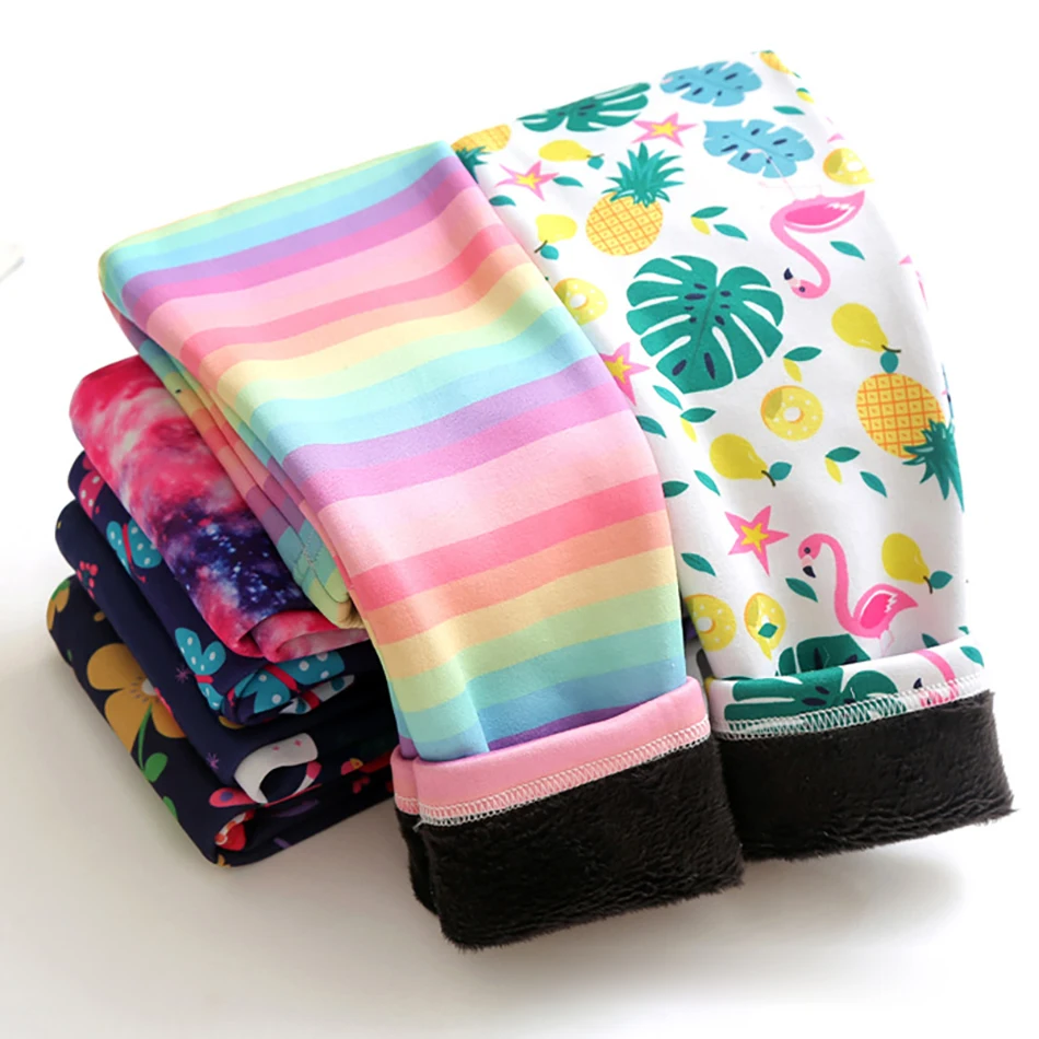 Color: Lavender, Size: 86 - Girls Warm Plush Long Pants for Autumn Spring Cartoon Butterfly Striped Soft Cozy Leggings Fleece-Lined Bottoms Kids Casual Wear