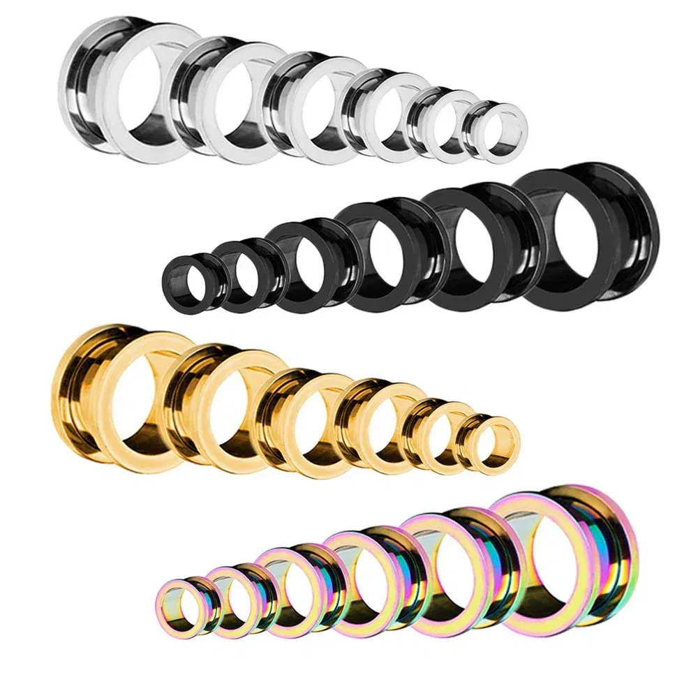 Metal color: Imitation Rhodium Plated, Main Stone Color: Red - 2PCS Multi Color Steel Screw Fit Tunnel Ear Plug Stretcher Gauge 3-25mm Ear Lobe Tunnel Expander