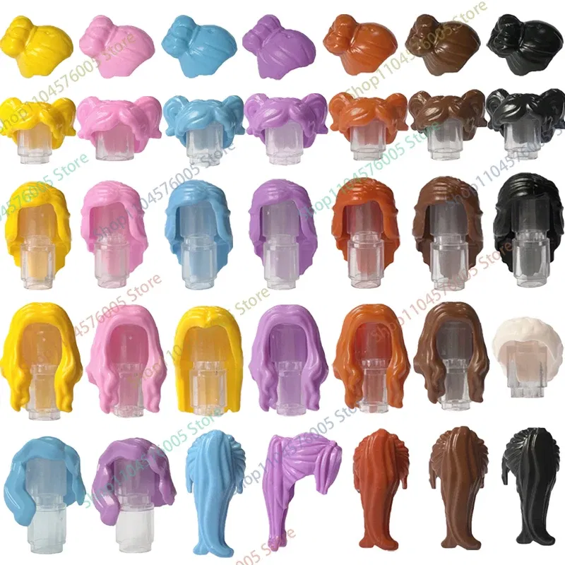 Color: Chocolate - MOC Brown Hair Building Blocks City Figures Body Creative Accessory Blond Gold White Parts DIY Hats Mini Bricks Assemble Toy S04