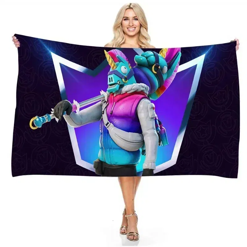 Color: PEACOCK BLUE, Size: 12" - Fortnite Children Microfiber Bath Towel Boy Girl Soft Wearable Cartoon Bathing Beach Spa Bathrobe Wash Clothing