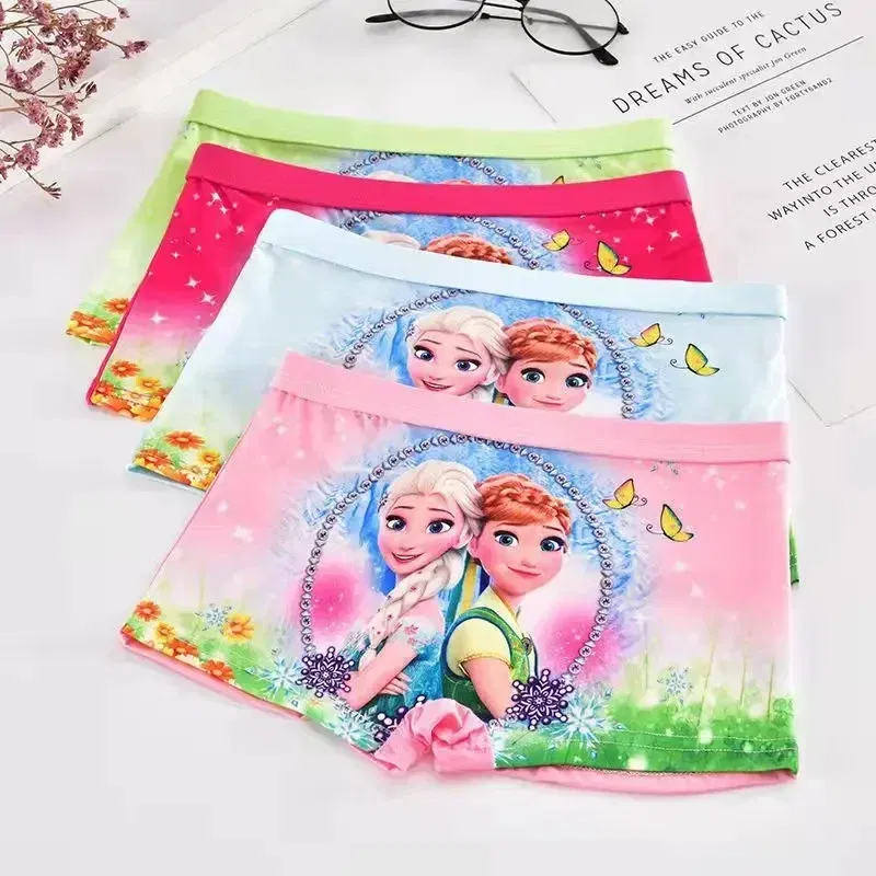 Color: Beige, Kid Size: 8 - 4pcs Disney Spiderman Children's Panties Cartoon Cotton Avenger Boys Boxers Frozen Girls Underwear Child Underpants