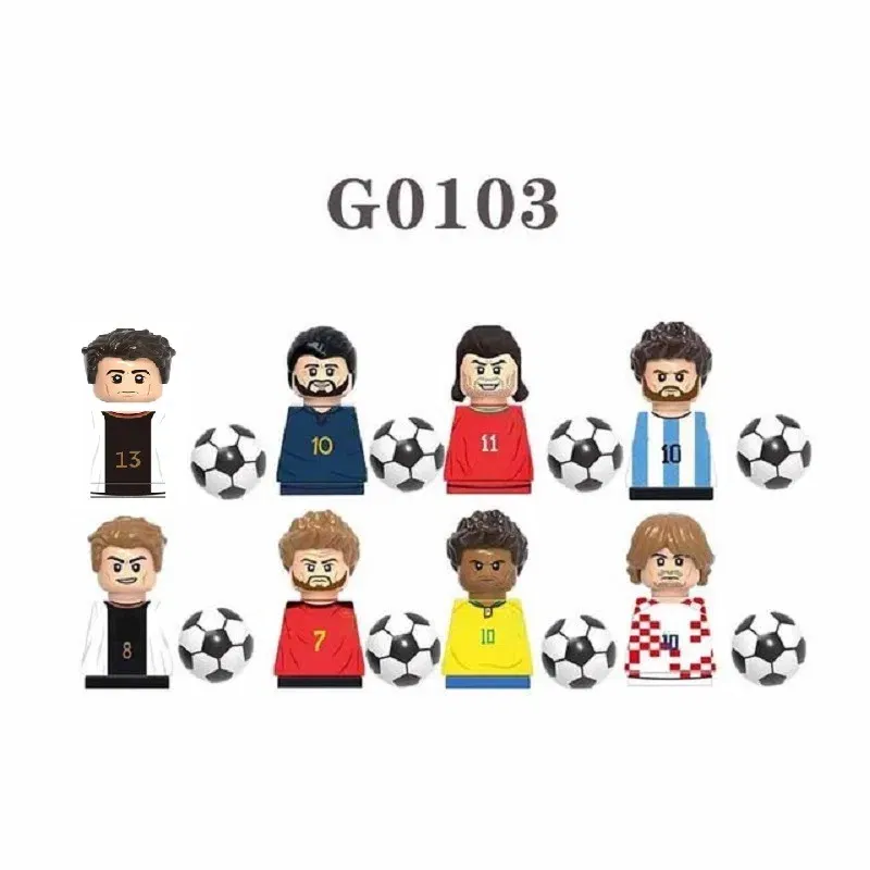 Color: DARK GRAY - 1-16PCS Messi Ronaldo Neymar Lewandowski Soccer World Famous Football Players Figurine Mini Action Building Block Toy Kids Gifts