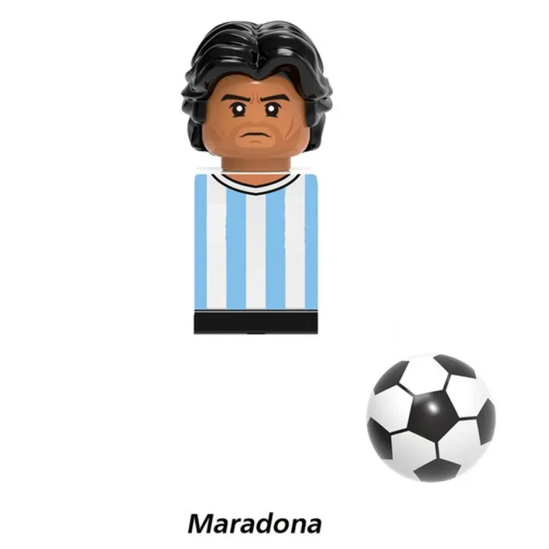 Color: DARK GRAY - 1-16PCS Messi Ronaldo Neymar Lewandowski Soccer World Famous Football Players Figurine Mini Action Building Block Toy Kids Gifts