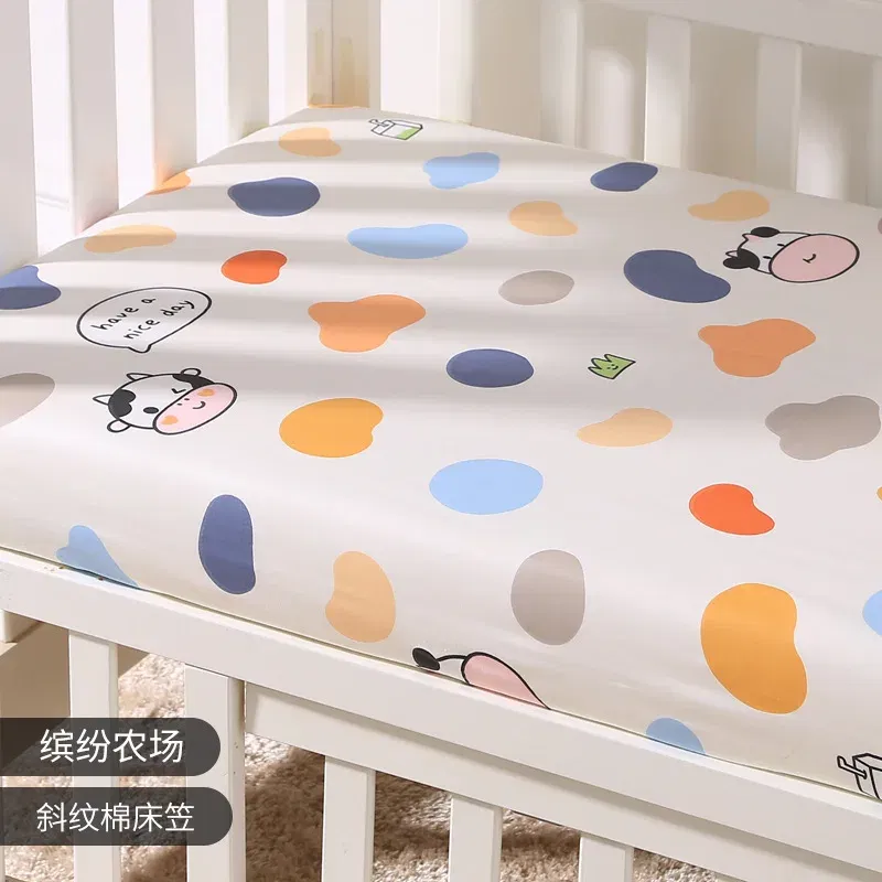 Color: Silver - 130cm * 70cm Cotton Crib Top Baby Bed Cover Child Infant Newborn Mattress Cover Twill Cotton Bedding