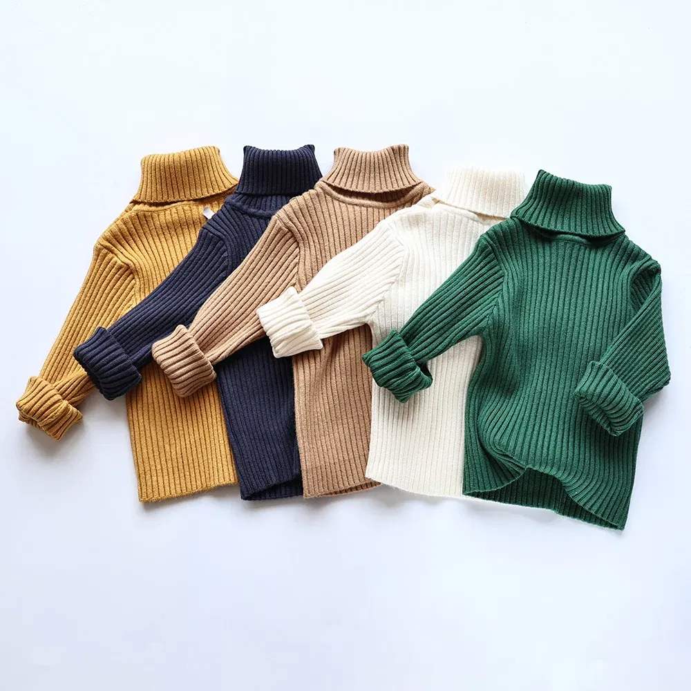 Color: Brown, Kid Size: 4T - MILANCEL Autumn Soft Tight Unisex Kids Knitwear Sweaters Solid Multi Color Girls Sweater Brief Boys Pullover Turtleneck Outwear