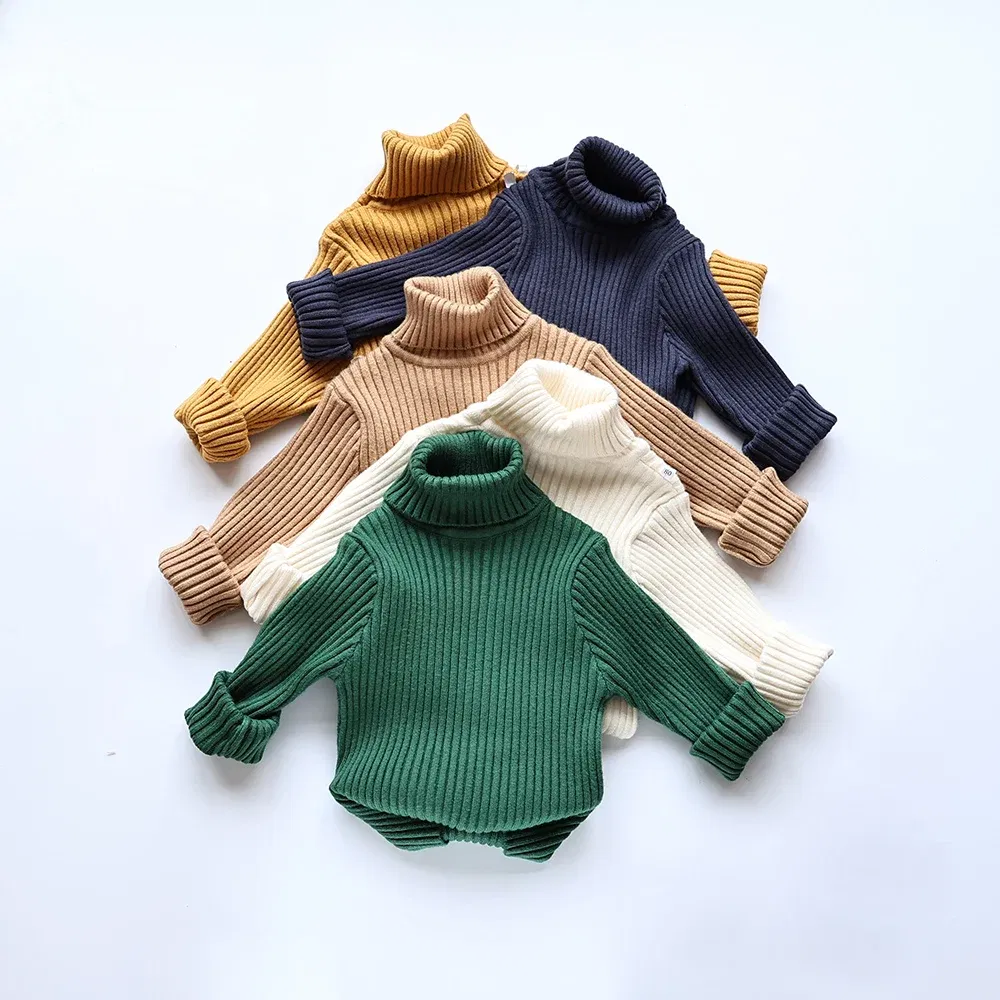 Color: Brown, Kid Size: 4T - MILANCEL Autumn Soft Tight Unisex Kids Knitwear Sweaters Solid Multi Color Girls Sweater Brief Boys Pullover Turtleneck Outwear
