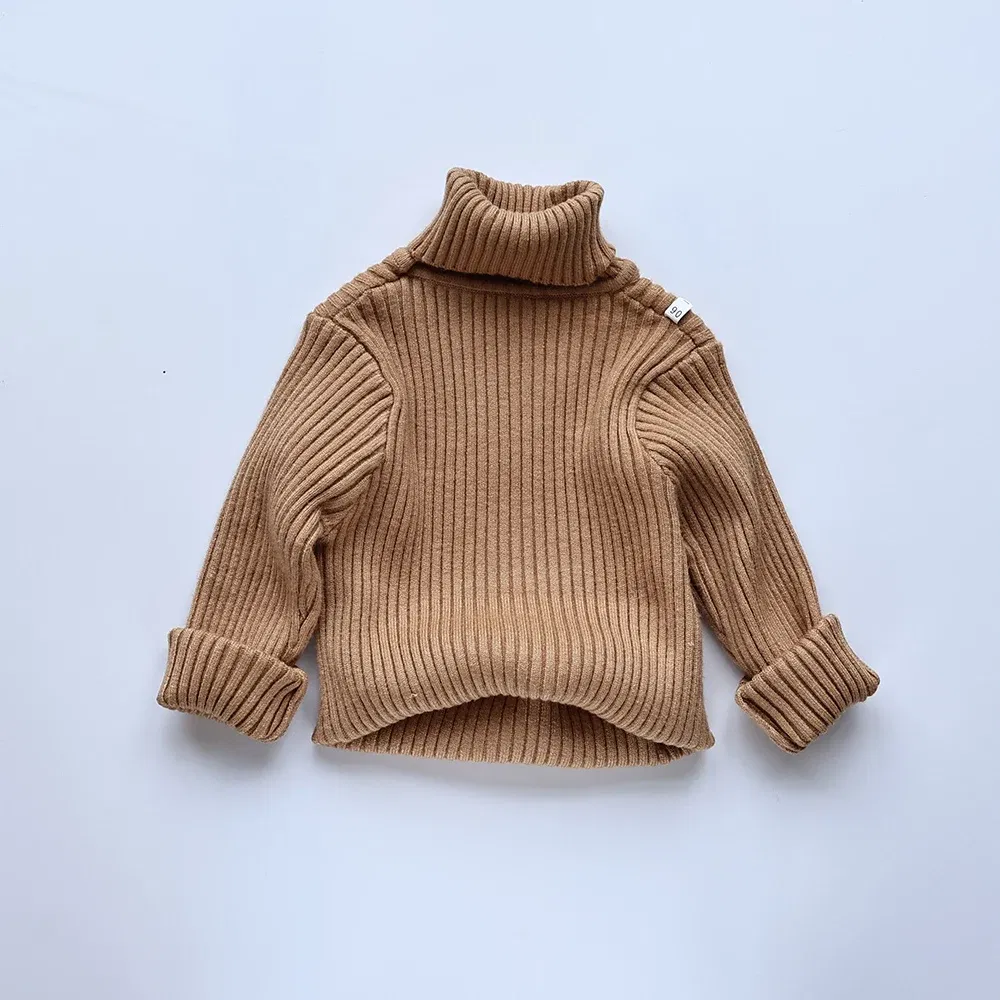 Color: Brown, Kid Size: 4T - MILANCEL Autumn Soft Tight Unisex Kids Knitwear Sweaters Solid Multi Color Girls Sweater Brief Boys Pullover Turtleneck Outwear