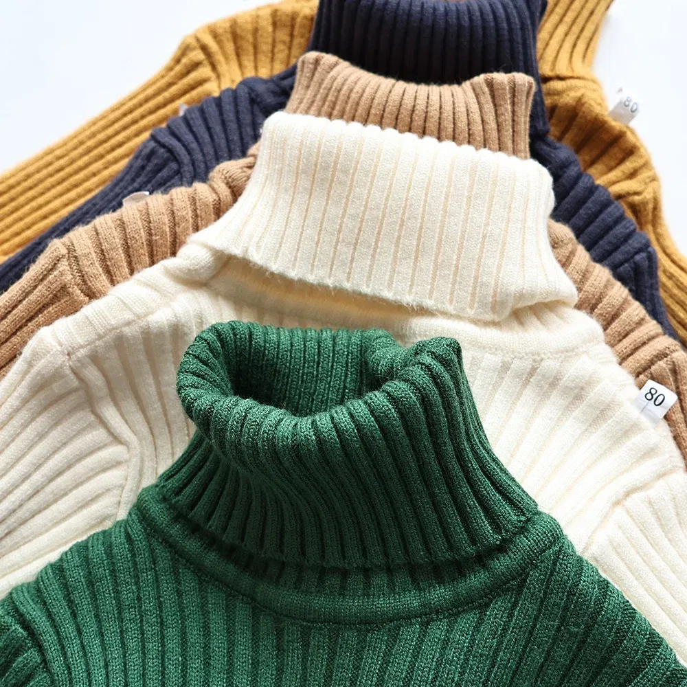Color: Brown, Kid Size: 4T - MILANCEL Autumn Soft Tight Unisex Kids Knitwear Sweaters Solid Multi Color Girls Sweater Brief Boys Pullover Turtleneck Outwear