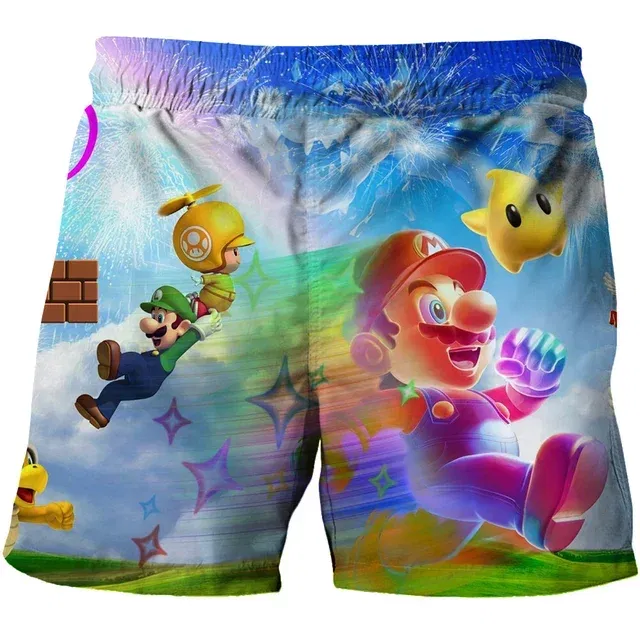 Color: Silver, Kid Size: 4T - Super Marios Cartoon Beach Shorts, Beach Swimming Pants, Boys' Fashion Children's Sports Shorts, Super Marios New Style