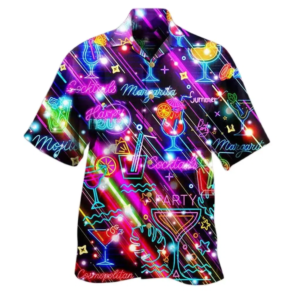 Color: green, Size: XL - 2023 Men's Hawaiian Shirts Party Beer Harajuku Oversized Shirt Fashion Printed Short-sleeved Beach Top Tee Men's Clothing Camisa