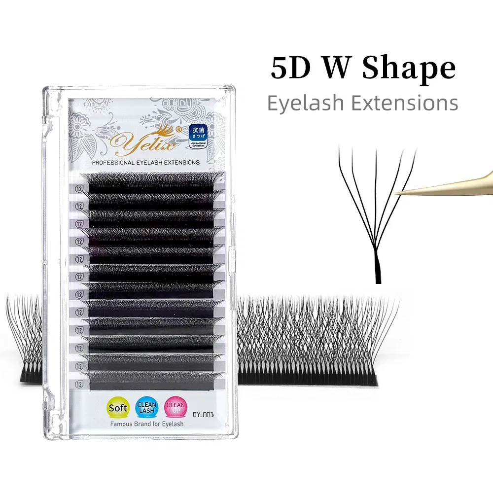 Color: Brushed Brass, Curl: CC, Thickness: 0.07mm, Length: 9mm - Yelix Cilios 5D W Shape Eyelash Extensions 4D/6D Premade Volume Fans Natural Soft Automatic Flowering Lash Makeup Supplies