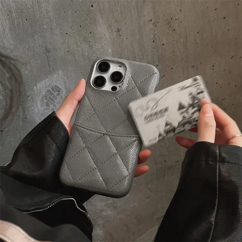 Color: Beige, Material: Plastic - Luxury Lattice Pattern Leather Cover for IPhone 16 15 14 13 Pro Max Credit Card Slot Holder Purse Wallet Shockproof Phone Case