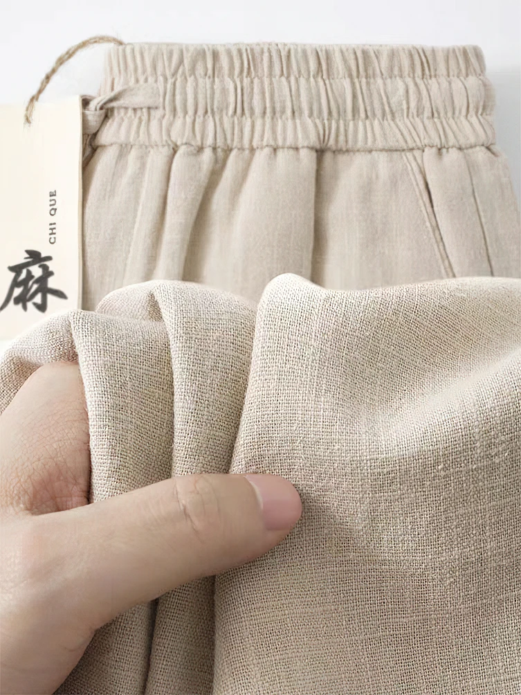 Color: Beige, Size: XXXL - Straight Casual Cotton Linen Pants Men Wide Leg Lightweight Baggy Cotton Sweatpants Male Walking Jogger Trousers Work