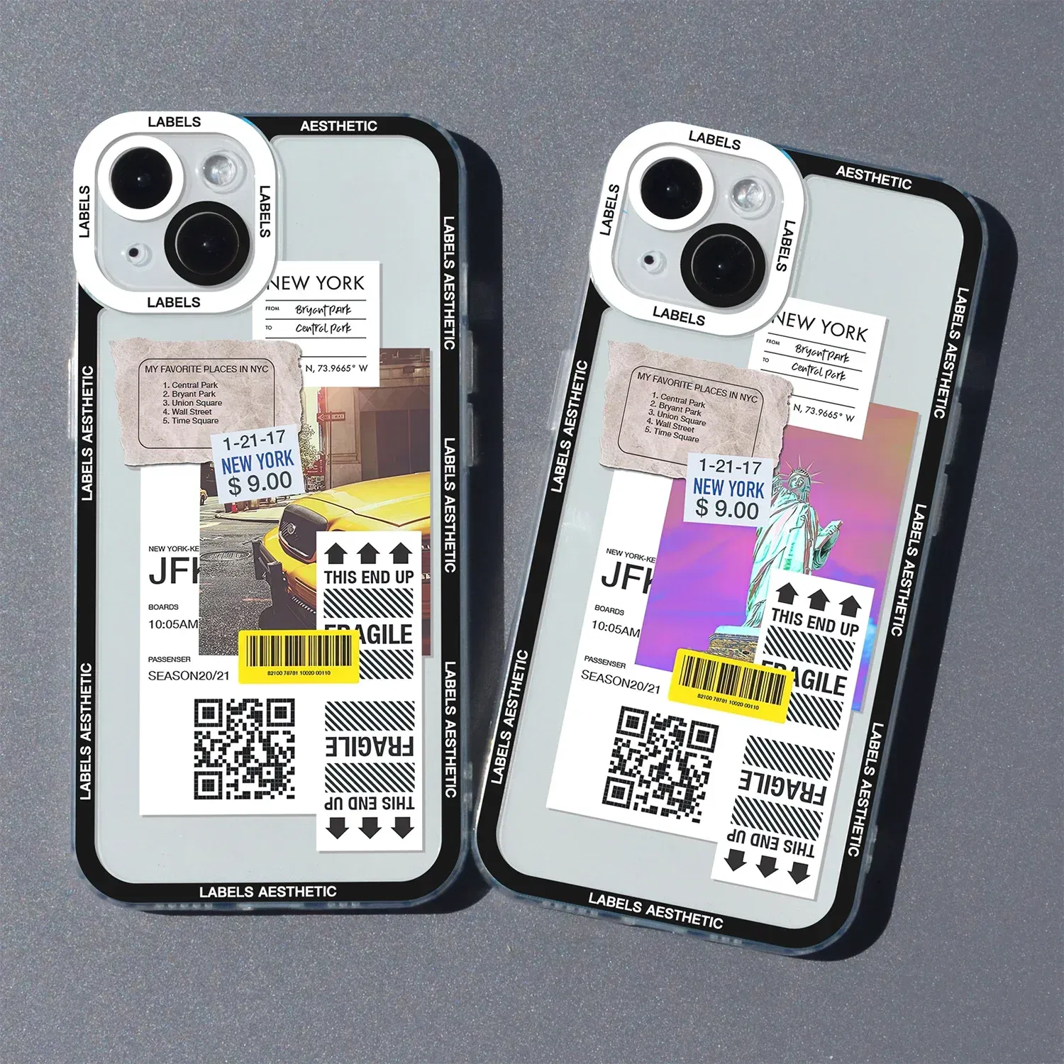 Color: Blue, Material: Microfiber - Mix Labels Aesthetic Stickers Collage Phone Case For iPhone 16 15 14 13 12 11 Pro Max Mini XS X XR SE 7 8 Plus Clear Soft Cover