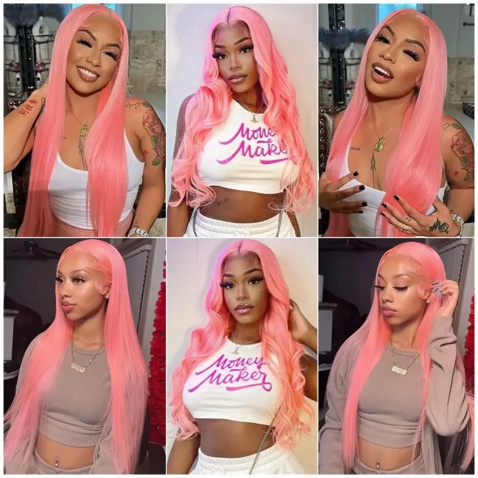 Stretched Length: 16inches, Hair Color: #6, Density: 180%, Ships From: CHINA - Bone Straight 13x6 HD Light Pink Lace Front Wigs 100% Human Hair For Women Brazilian 613 Color 13x4 Lace Frontal Wig Pre Plucked