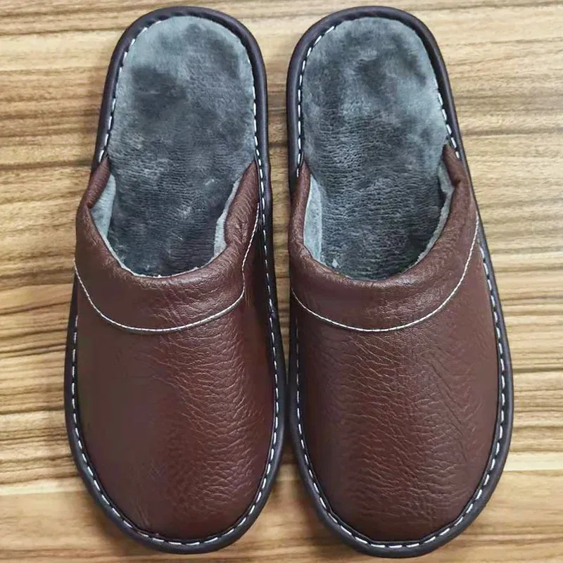 Color: Orange, Shoe Size: 6 - Mens Bedroom Leather Slippers Unisex Black Home Shoes Big Size 47 48 Man's Slippers Indoor Comfy Males Slides Family Flats Shoes