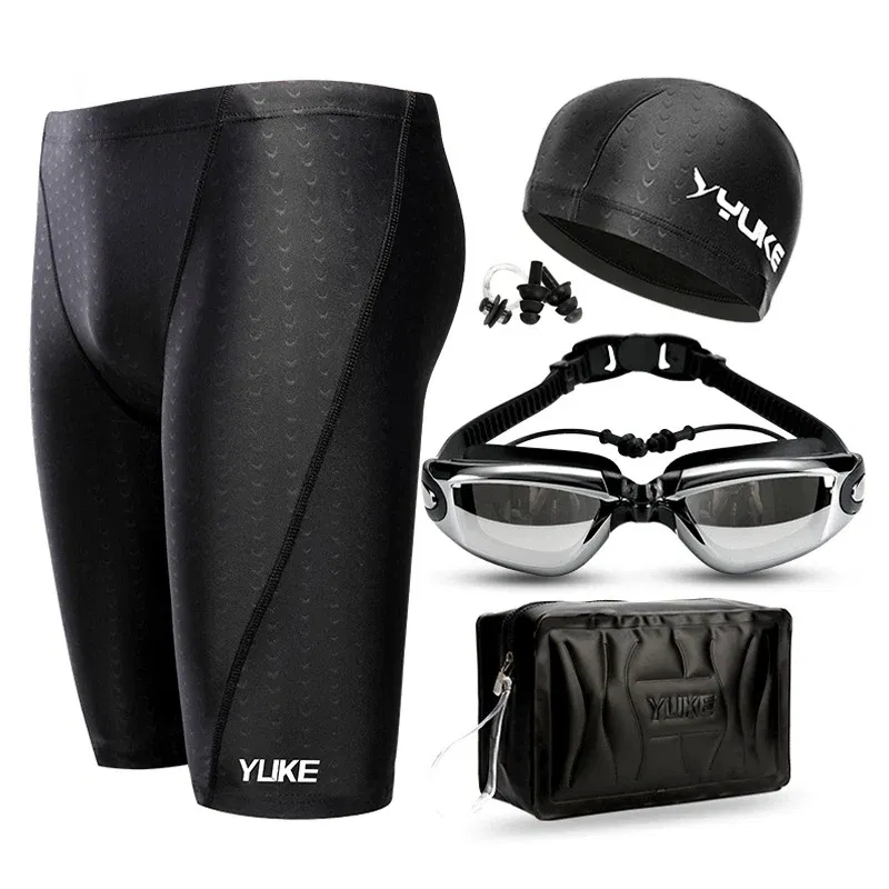 Color: WHITE, Size: L - Men Swimming Shorts Waterproof Competition Swim Equipment Goggles with Ear-plug Cap Case Trunks Briefs Swimwear Half Pants 2022