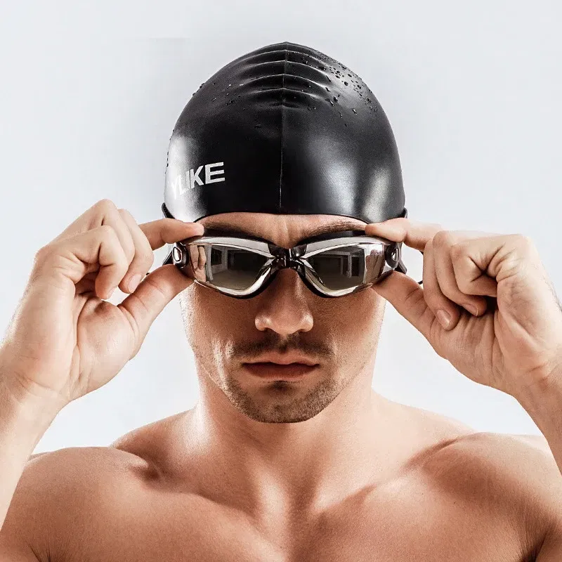 Color: WHITE, Size: L - Men Swimming Shorts Waterproof Competition Swim Equipment Goggles with Ear-plug Cap Case Trunks Briefs Swimwear Half Pants 2022