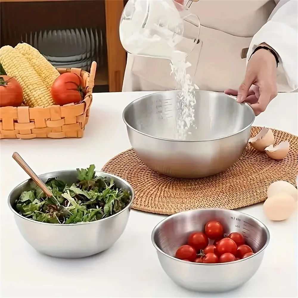Color: GRAY - 1-3 Stainless Steel Bowl Set with Scale for Cooking Baking Food Storage Large Capacity Mixing Bowls for Home Kitchen Essentials
