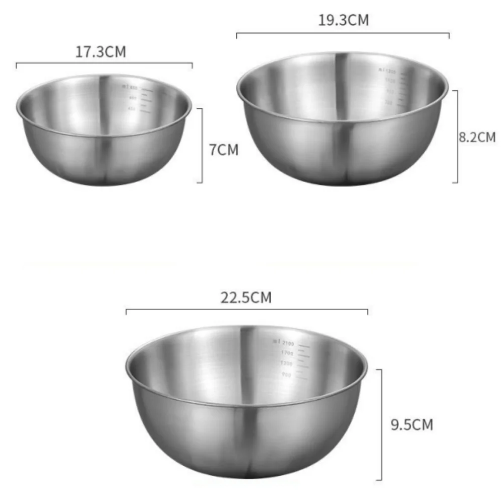 Color: GRAY - 1-3 Stainless Steel Bowl Set with Scale for Cooking Baking Food Storage Large Capacity Mixing Bowls for Home Kitchen Essentials